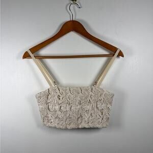 alice + olivia Lace Embroidered Cropped Bustier Bandeau Top in Ivory